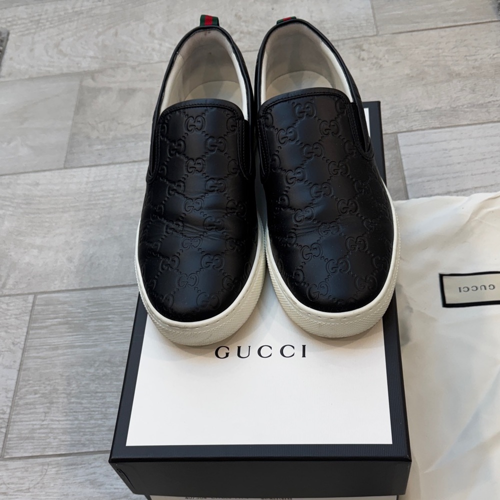 Gucci Black Embossed Slip-On Sneakers